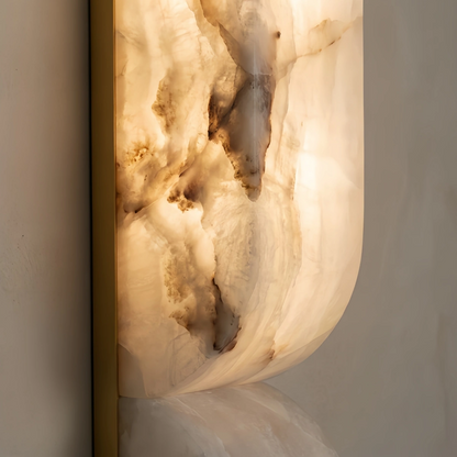 Alba Modern Alabaster Wall Sconce – LED Stone Wall Light in Gold or Black for Living Room