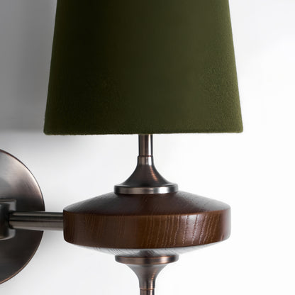 Mid-Century Wall Sconce – Fabric Shade and Wood Wall Light in Bronze for Bedroom