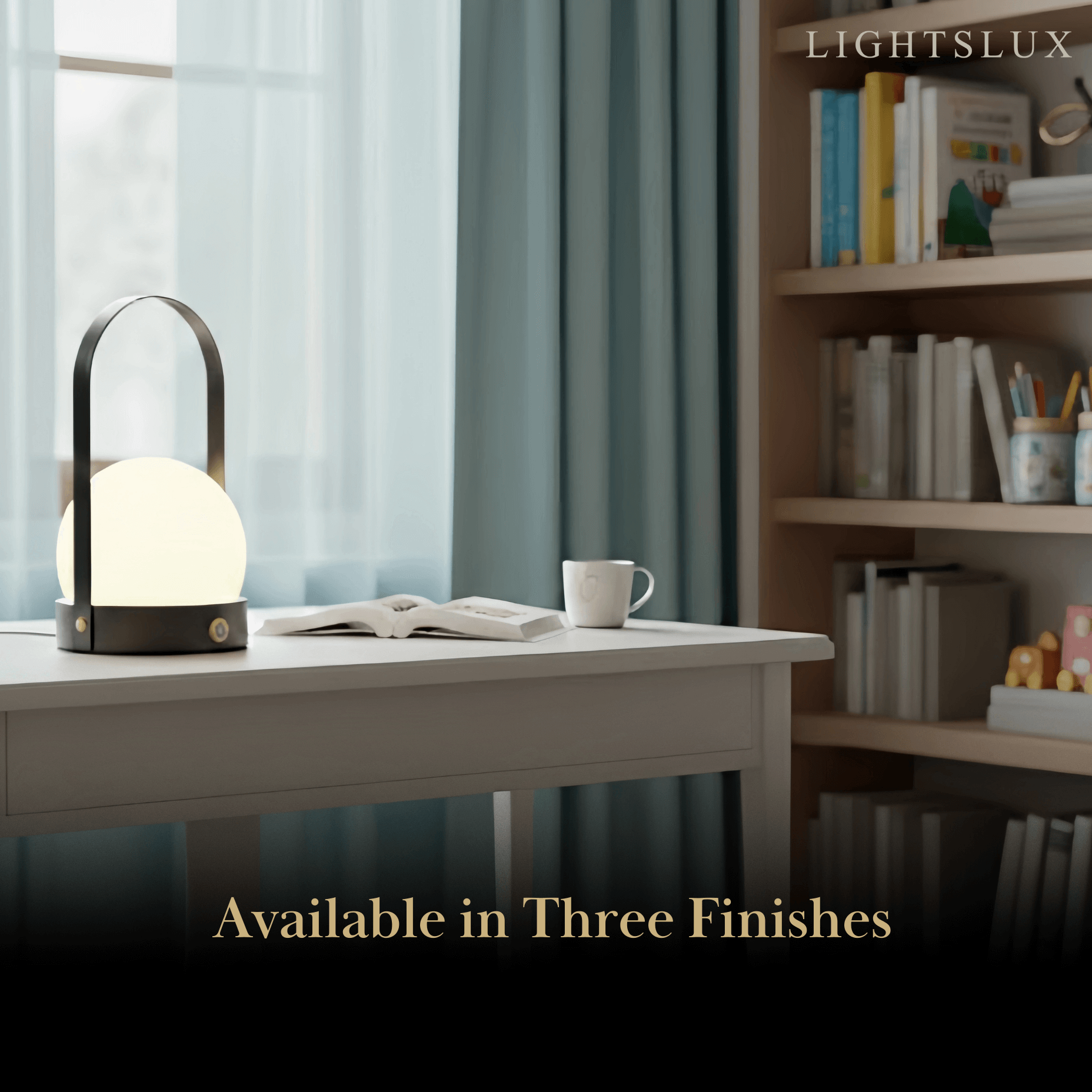 Modern Portable Table Lamp – LED Glass Lantern Light with Handle in Gold, Black or White