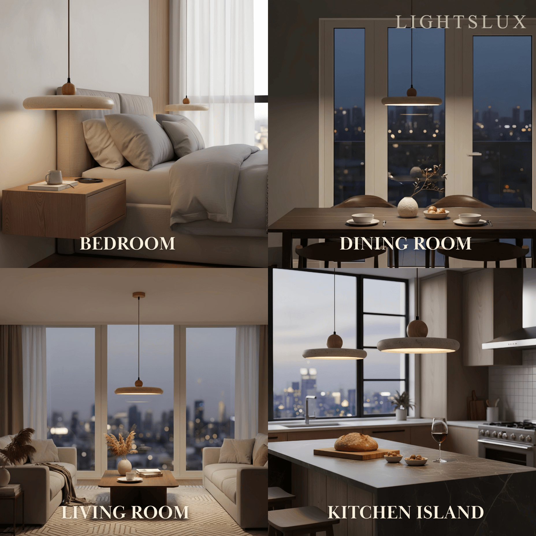 Modern Pendant Light – Wood and Stone LED Ceiling Lamp for Dining Room