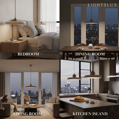 Modern Pendant Light – Wood and Stone LED Ceiling Lamp for Dining Room