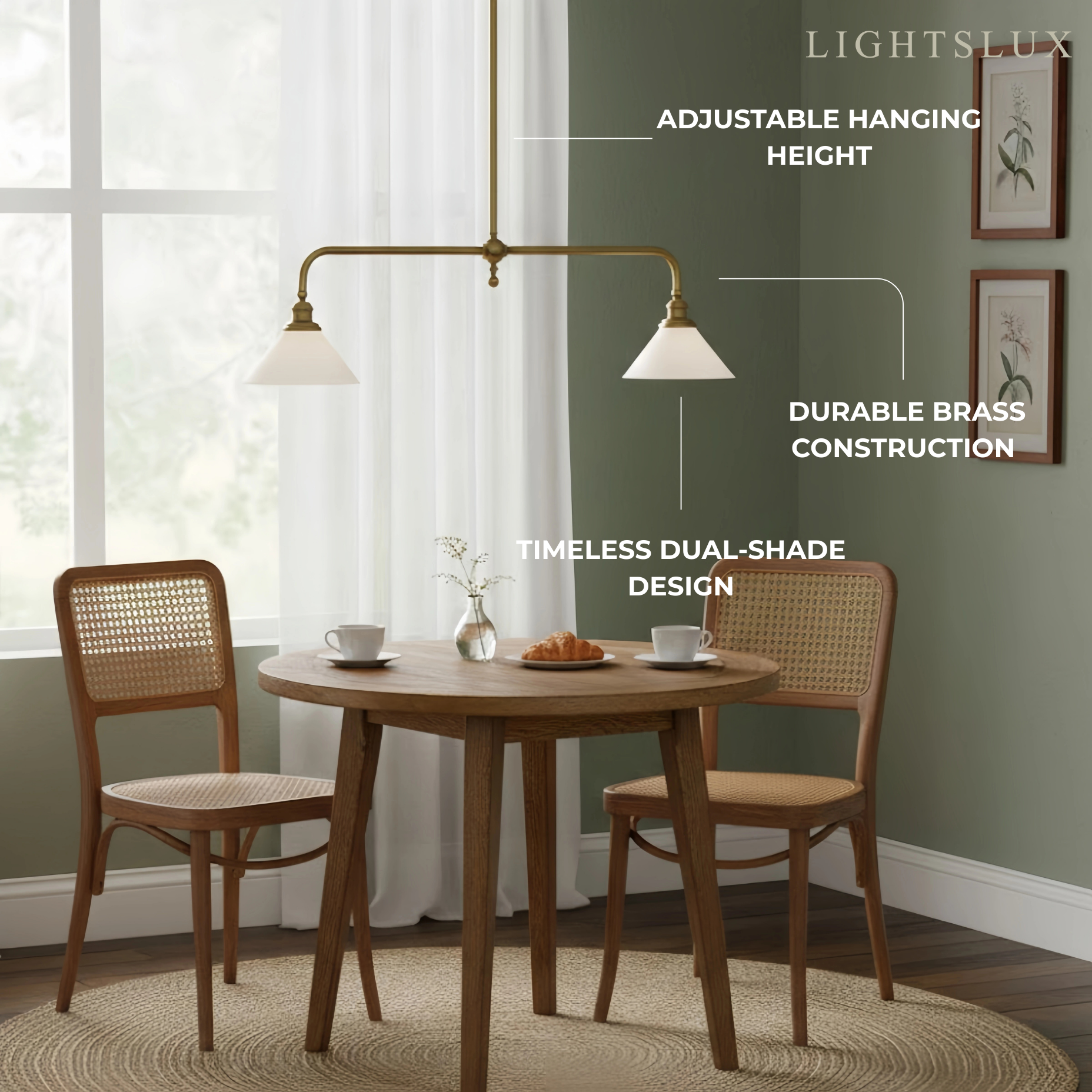 Modern Brass Pendant Light – White Ceramic Island Chandelier