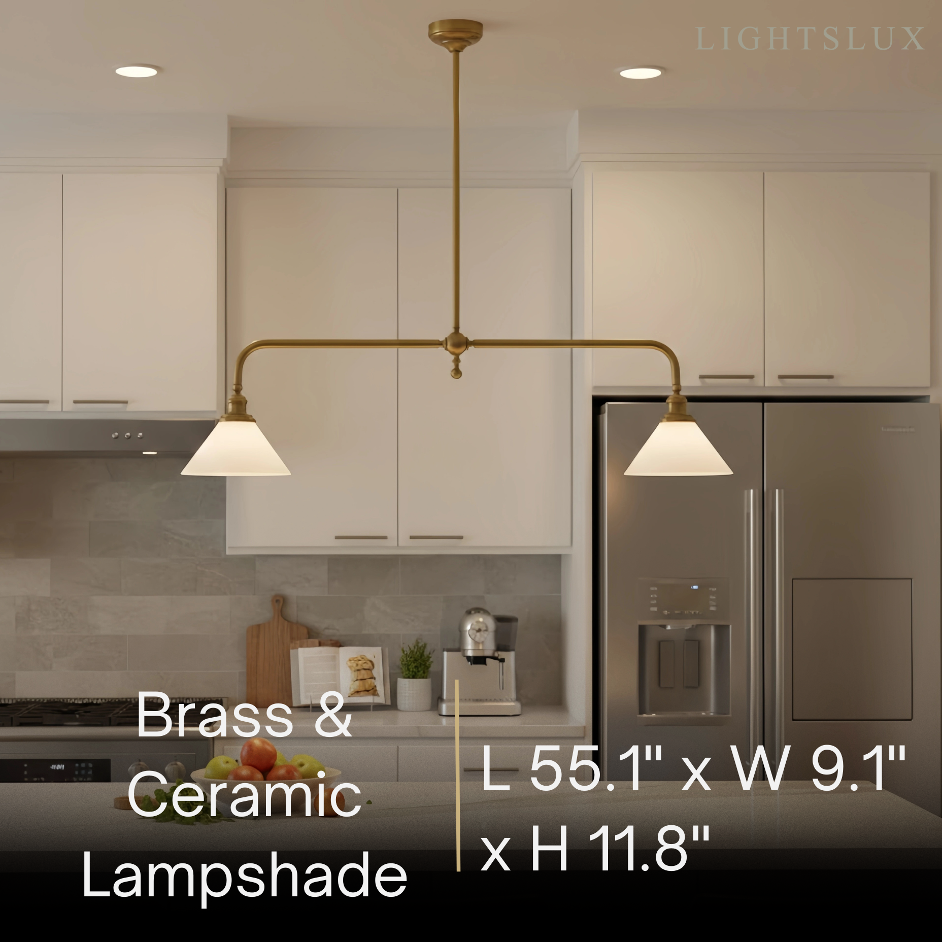 Modern Brass Pendant Light – White Ceramic Island Chandelier