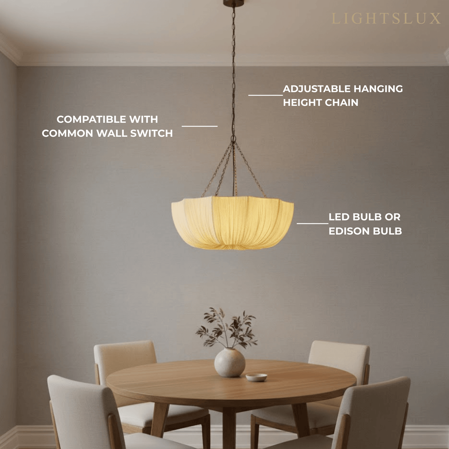 Modern Fabric Pendant Light – Black Brass Ceiling Lamp with Cotton Shade for Dining Room