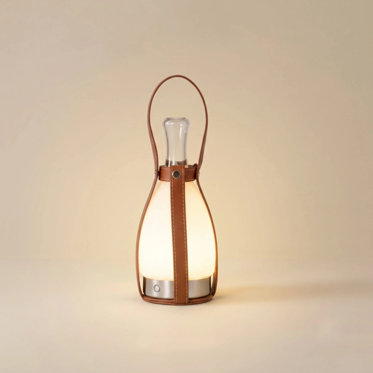 Modern Leather Table Lamp – Portable LED Glass Light in Brown, White or Silver for Bedroom