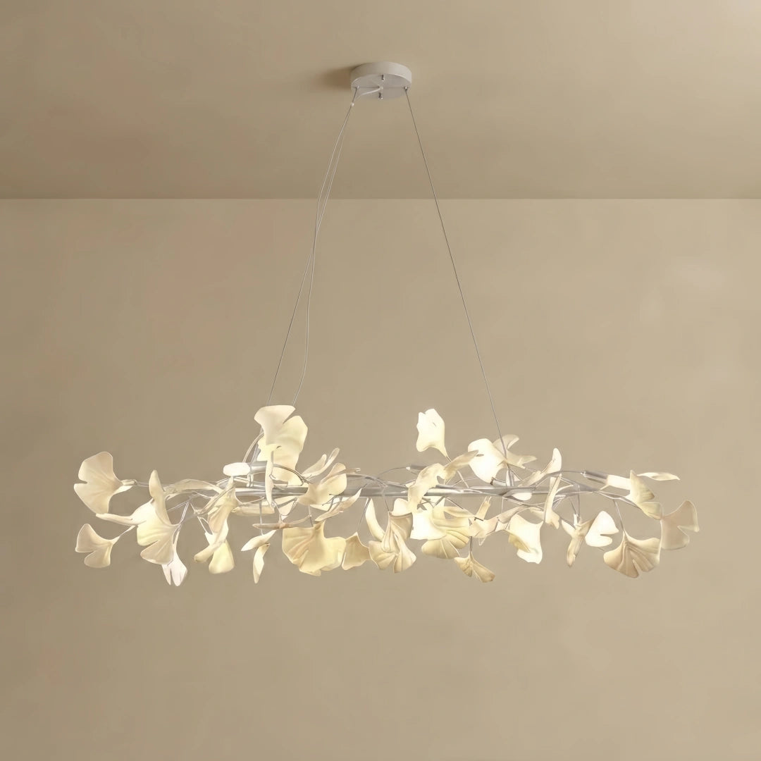 Modern Ginkgo Chandelier – Ceramic Petal Ceiling Light in Gold for Dining Room