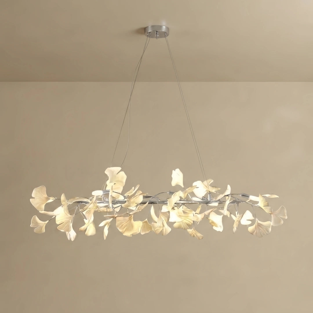 Ginkgo Chandelier – Ceramic Petal Ceiling Light in Gold for Dining Room