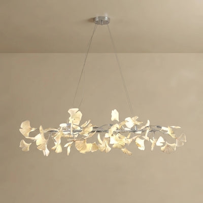 Ginkgo Chandelier – Ceramic Petal Ceiling Light in Gold for Dining Room