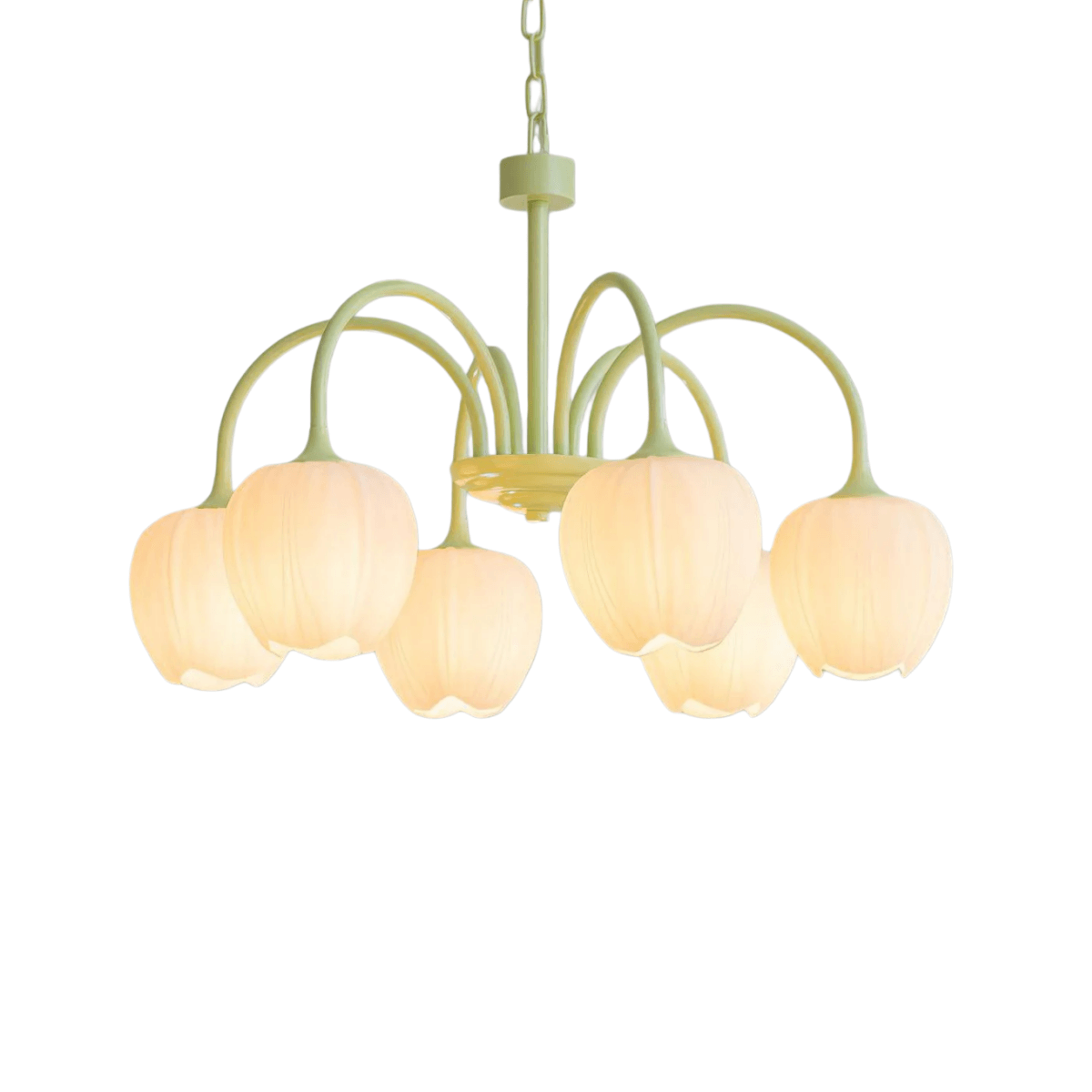 Modern Tulip Chandelier – Matcha Metal and White Glass Ceiling Light
