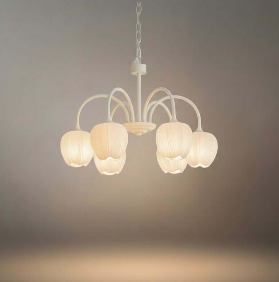 Modern Tulip Chandelier – Matcha Metal and White Glass Ceiling Light