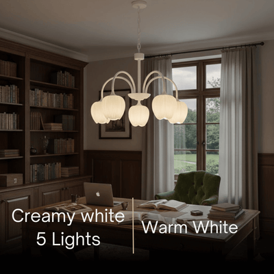 Modern Tulip Chandelier – Matcha Metal and White Glass Ceiling Light