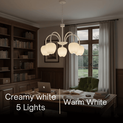 Modern Tulip Chandelier – Matcha Metal and White Glass Ceiling Light