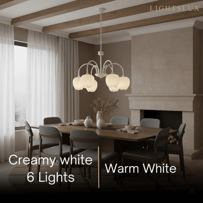 Modern Tulip Chandelier – Matcha Metal and White Glass Ceiling Light