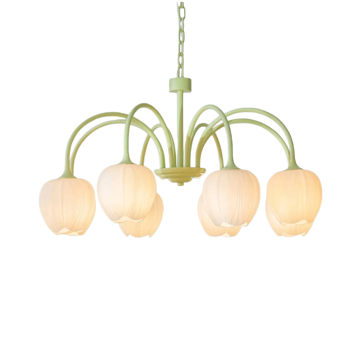 Modern Tulip Chandelier – Matcha Metal and White Glass Ceiling Light