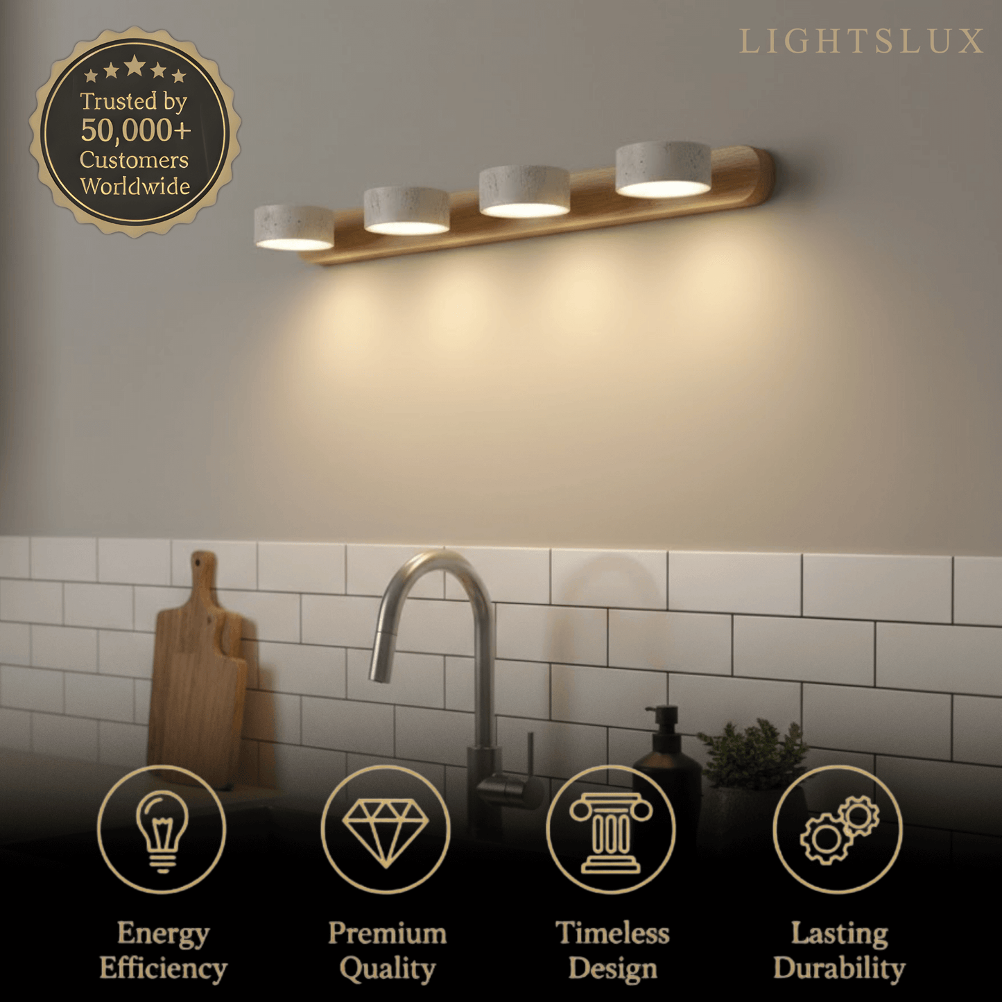 Modern Travertine Wall Light – Wood and Stone LED Sconce for Living Room