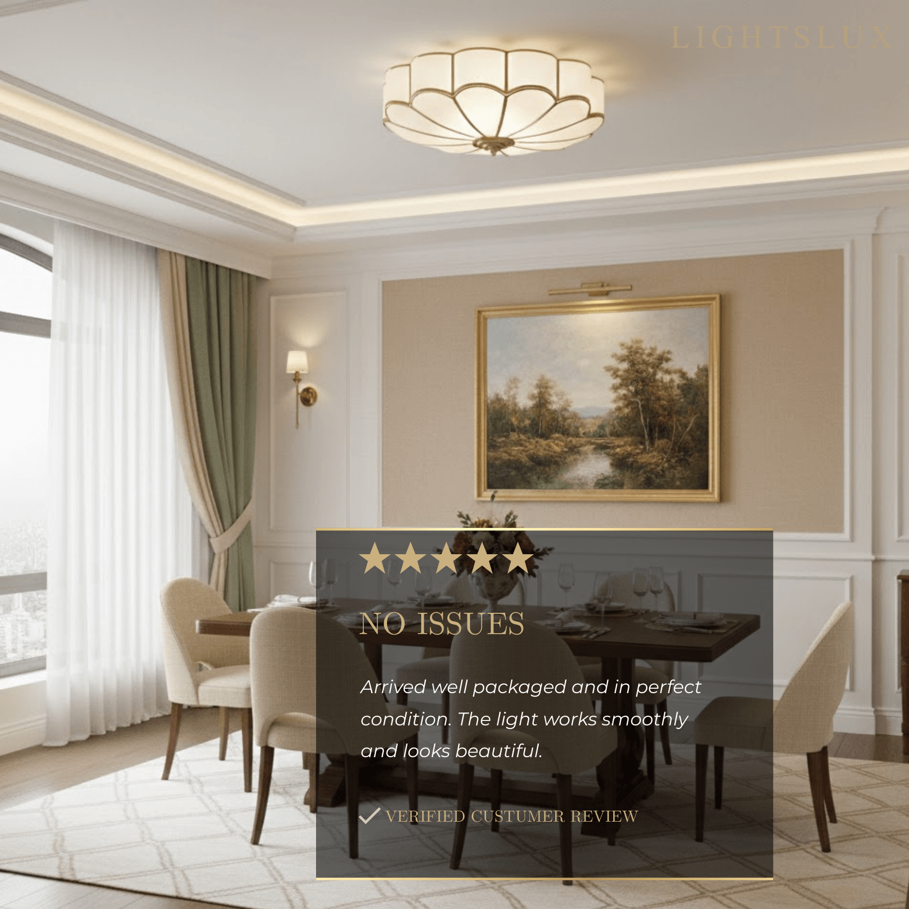 Modern Flower Glass Ceiling Light – Brass Flush Mount Lamp for Bedroom