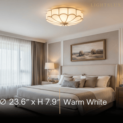 Modern Flower Glass Ceiling Light – Brass Flush Mount Lamp for Bedroom