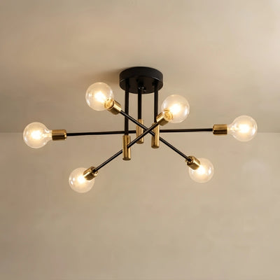 Nebula Modern Branching Chandelier – Black/Gold Metal Fixture 4/6/8 Heads Living Room