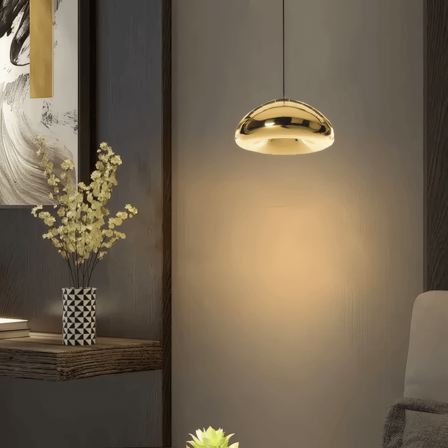 Modern Gold Glass Pendant Light for Bedroom