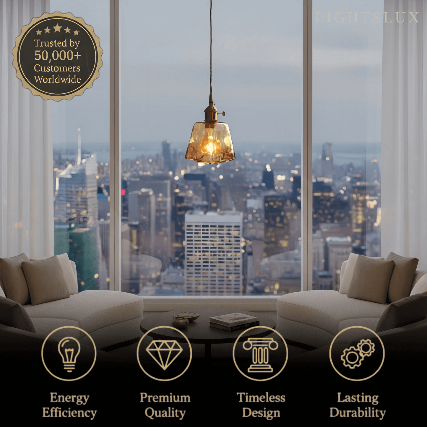 Vetro Retro Pendant Light – Amber Glass/Metal Fixture for Dining Room