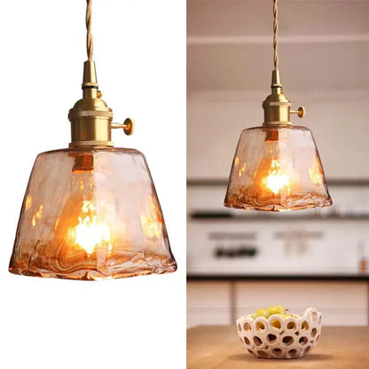 Vetro Retro Pendant Light – Amber Glass/Metal Fixture for Dining Room