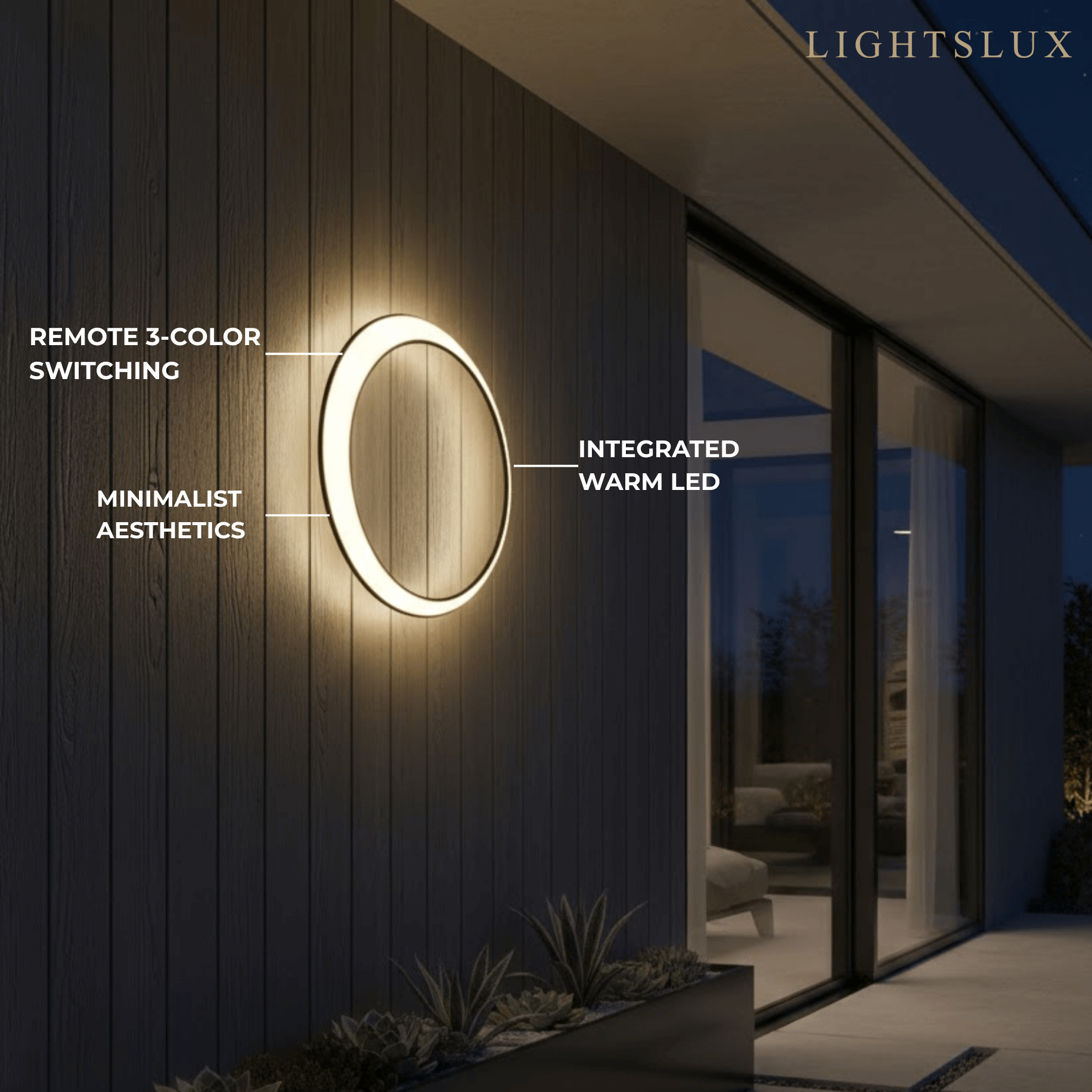 Lunara Art Deco LED Outdoor Wall Lamp with Remote Control for Exterior Spaces