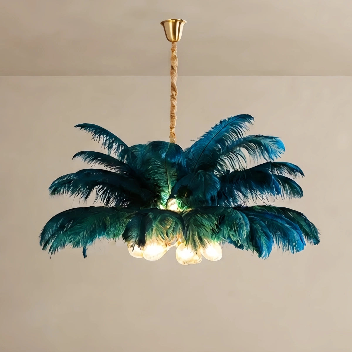 Art Deco Pendant Light — 8-Color Brass/Feather for Luxury Bedroom/Dining Room