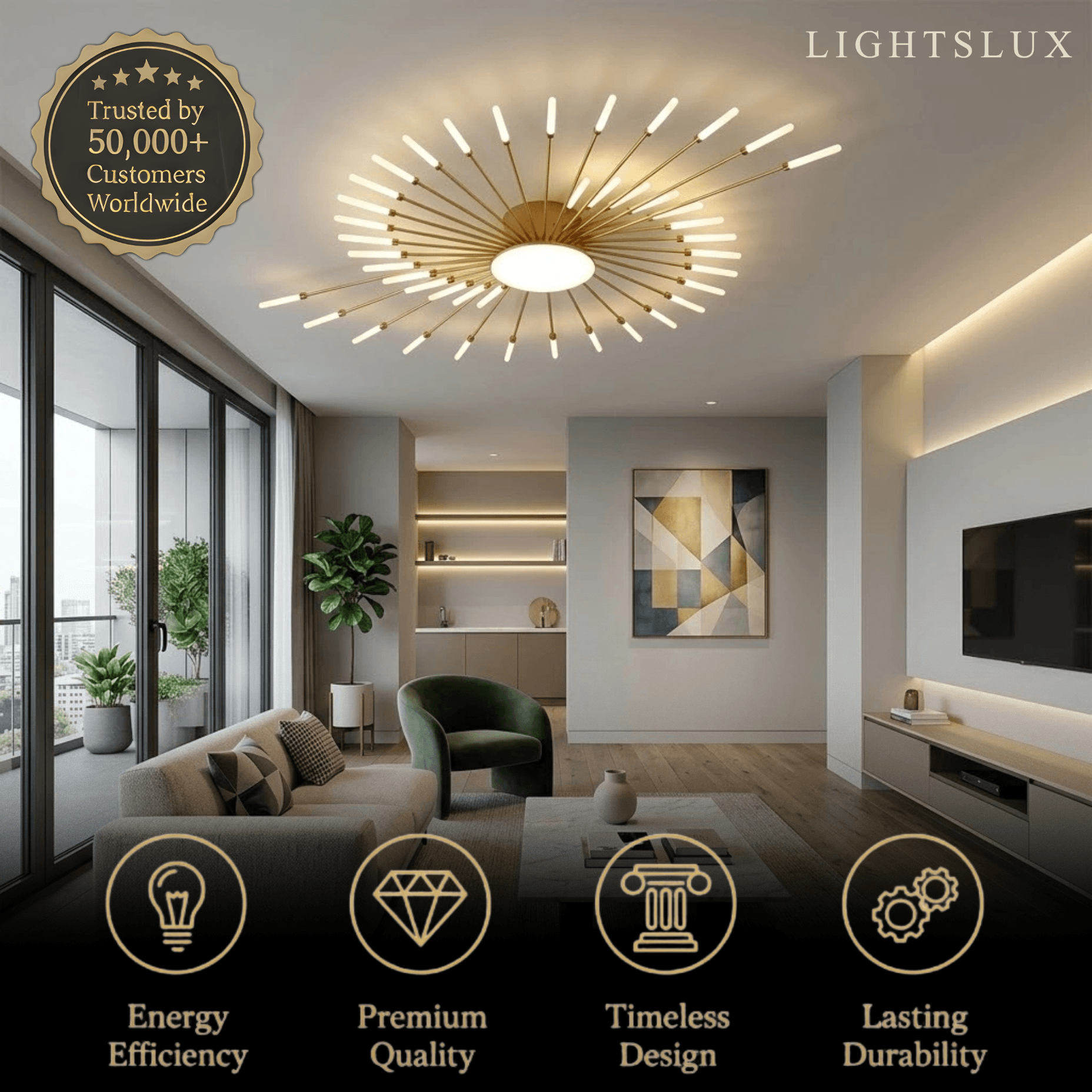 Nebula Modern Firework Ceiling Light –  Gold/Black for Bedroom Dining Room Living Room