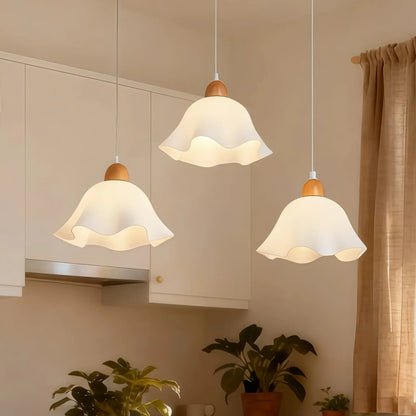 Crema Nordic Flower LED Pendant Light – White Wood/Acrylic for Dining Room