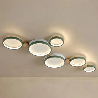 Arcato Modern Round Ceiling Light – Metal/Wood in Green/Grey/White for Living Room