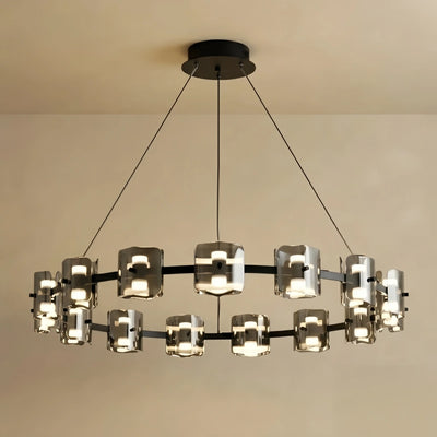 Excelis Royal Pendant Light - Gold/Black Metal & Glass Ring for Dining Room