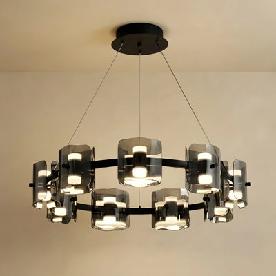 Excelis Royal Pendant Light - Gold/Black Metal & Glass Ring for Dining Room
