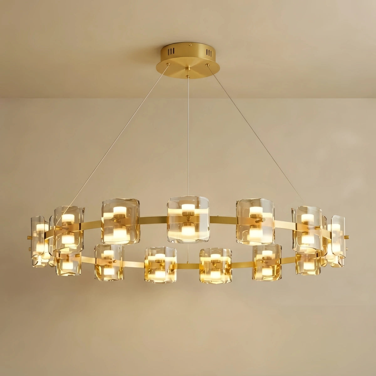 Excelis Royal Pendant Light - Gold/Black Metal & Glass Ring for Dining Room