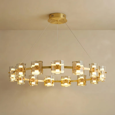 Excelis Royal Pendant Light - Gold/Black Metal & Glass Ring for Dining Room