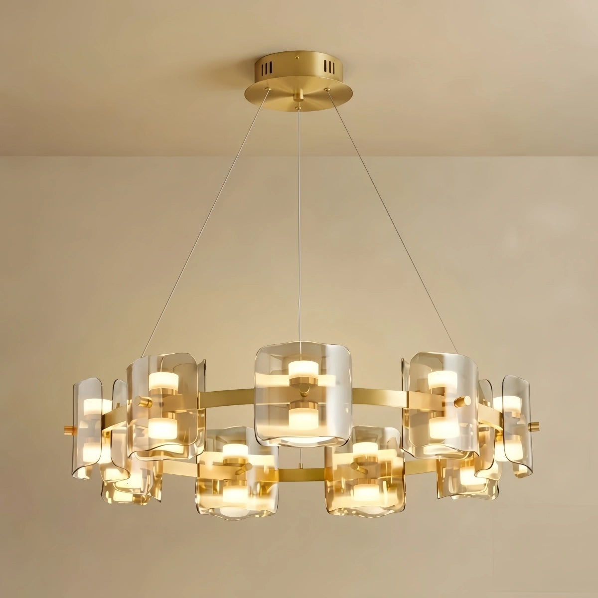Excelis Royal Pendant Light - Gold/Black Metal & Glass Ring for Dining Room