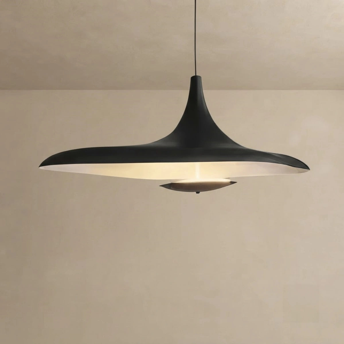Stellar Modern Hooded Pendant Light – White/ Black Resin/Metal Living/Dining Room
