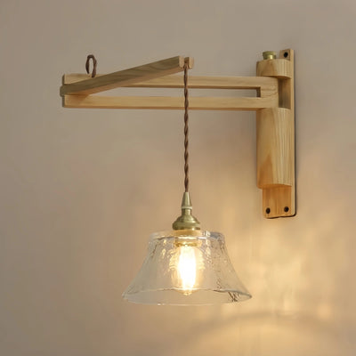 Irondale Vintage Conical Wall Lamp — Walnut Wood & Ceramic Shade for Bedroom