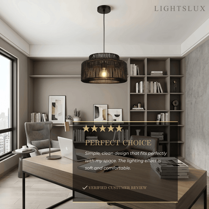Bamburo Farmhouse Drum Pendant Light — Black