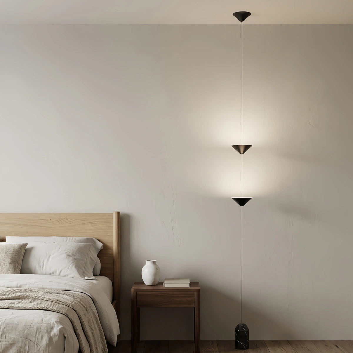 Arcato Minimalist Pendant Lamp -- Iron & Marble with Adjustable Height in Black/Gold for Living Room Bedroom
