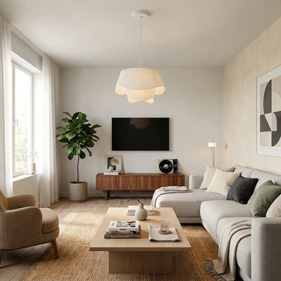  Pendant Light — White Metal Frame with Fabric Shade
