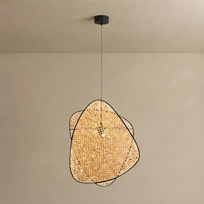 Bamburo Farmhouse Wooden Geometric Pendant Light — Rattan & Willow Weave for Dining Room