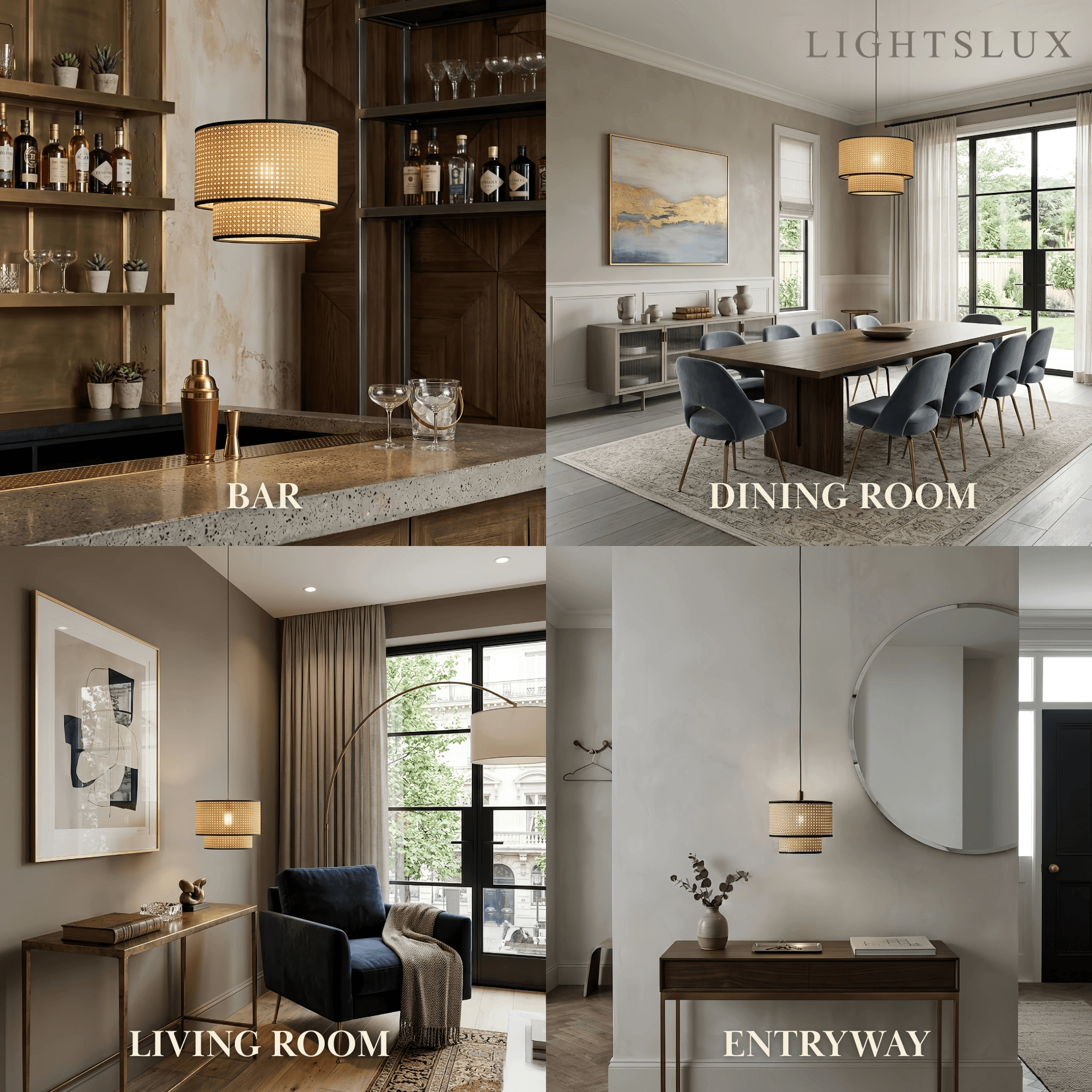 Rattan Pendant Light - Double-Layer Wood Lantern 