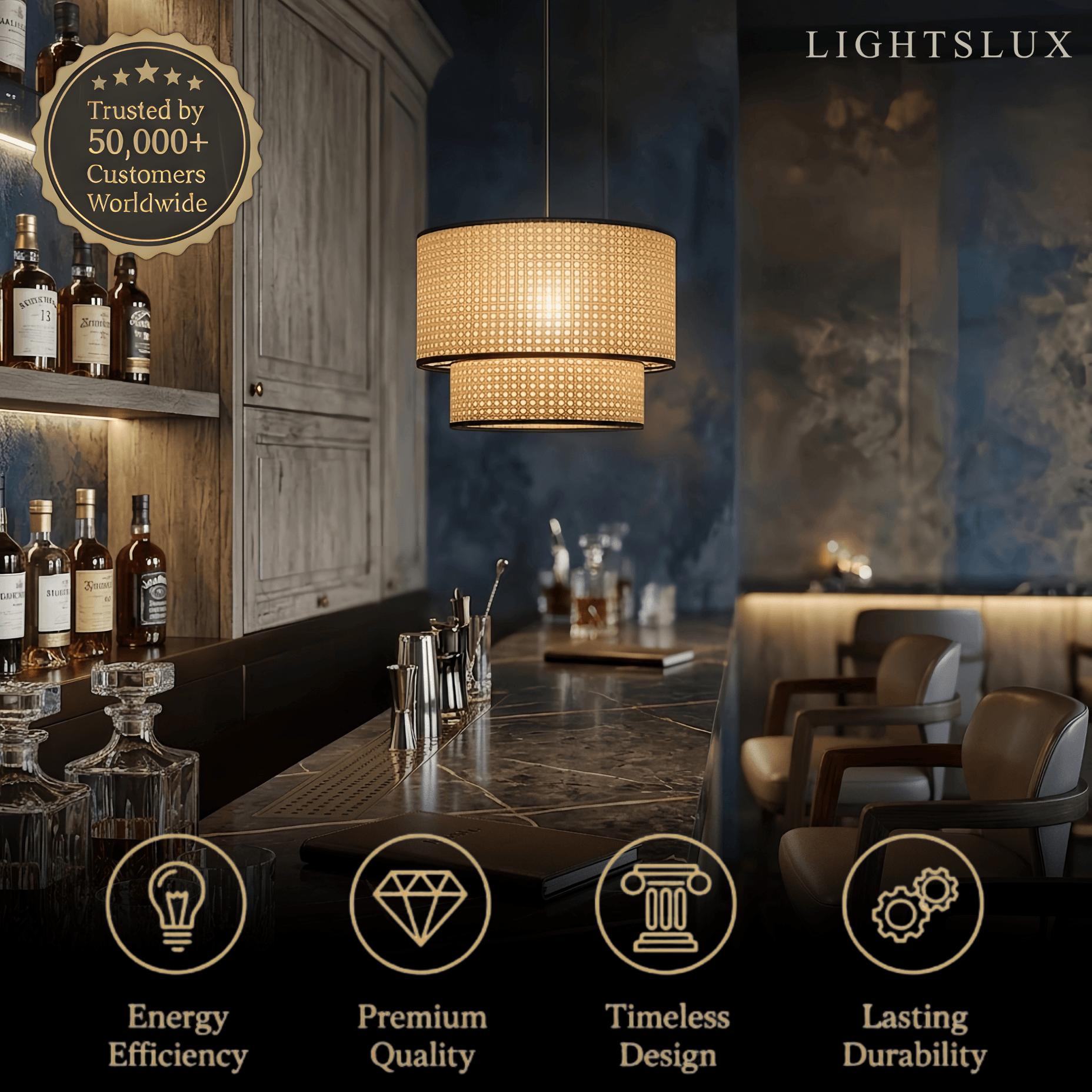 Rattan Pendant Light - Double-Layer Wood Lantern 