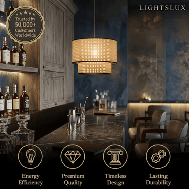 Rattan Pendant Light - Double-Layer Wood Lantern 