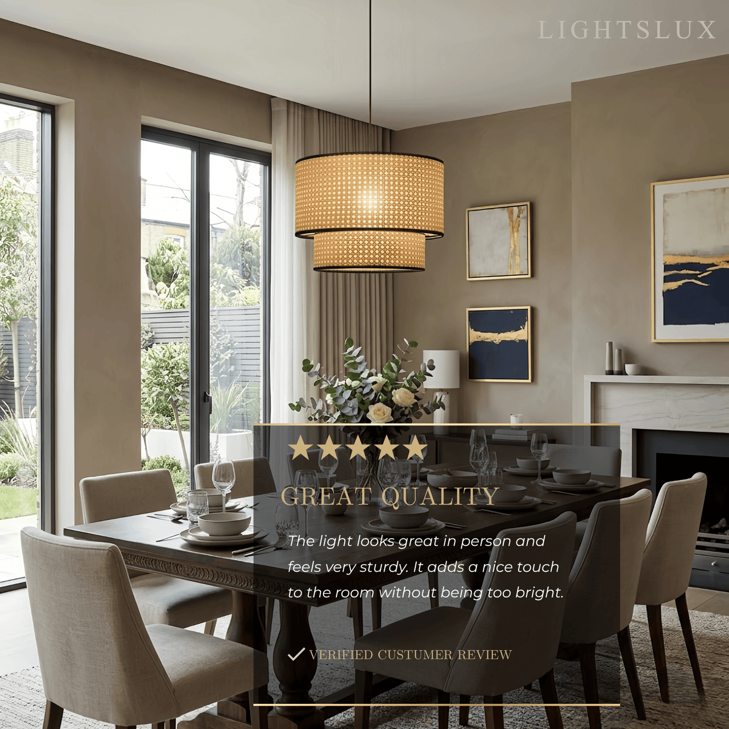 Rattan Pendant Light - Double-Layer Wood Lantern 