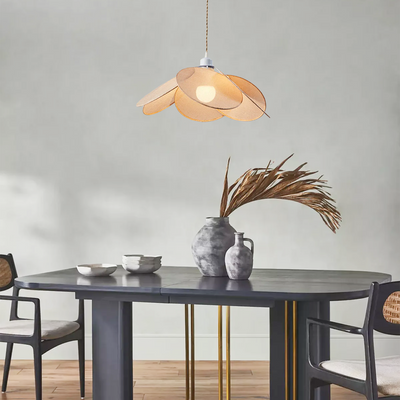 Pendant Light — Metal & Fabric Flower Design for Dining Room/Living Room
