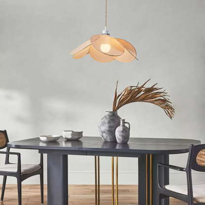 Pendant Light — Metal & Fabric Flower Design for Dining Room/Living Room