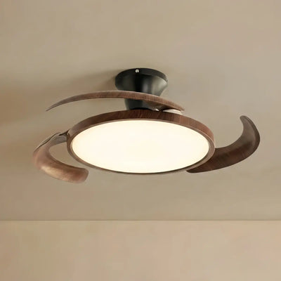 Zenno Modern Ceiling Fan Light -- Walnut Wood & Black PVC with LED
