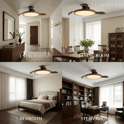 Sandora Modern Ceiling Fan Light -- PVC Acrylic Walnut Wood Black