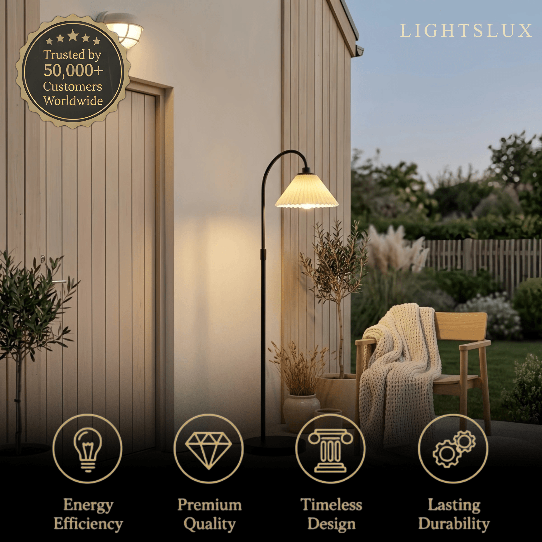 Solara Elegant LED Floor Lamp -- Stainless Steel & PC Black for Courtyard
